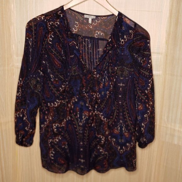 Joie Womens Silk Blue Paisley Semi Sheer Flowy Blouse XS - Picture 1 of 6